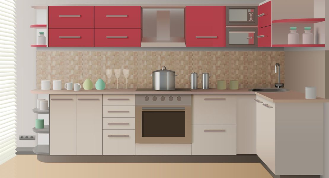 Modern style realistic kitchen interior create for presentation catalog or advertising in magazine vector illustration